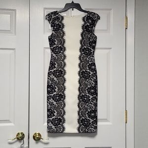 White House Black Market White Dress with Black Lace